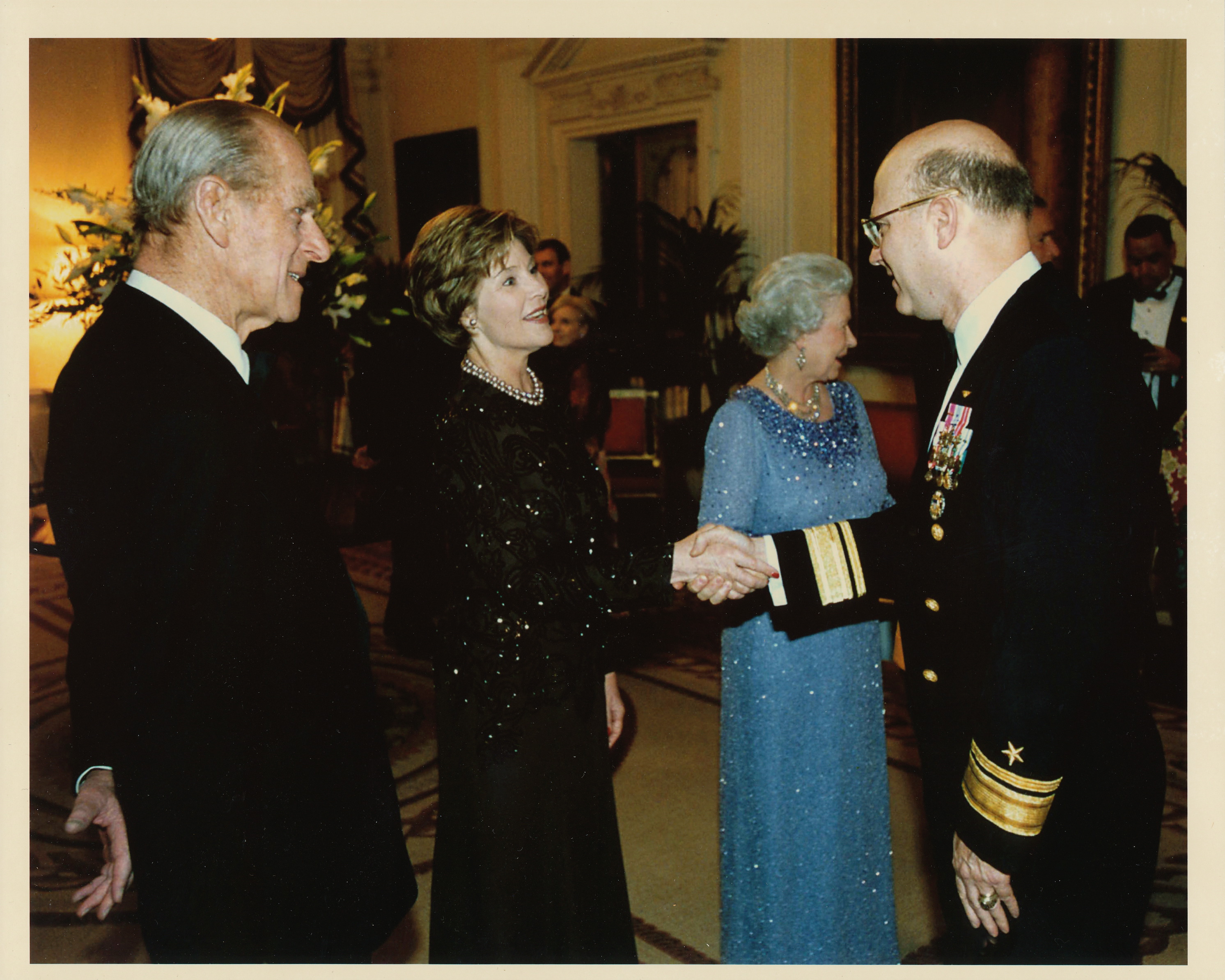 Lou meets the Queen, First Lady Laura Bush and Prince Phillip as Commander Navy Region Europe